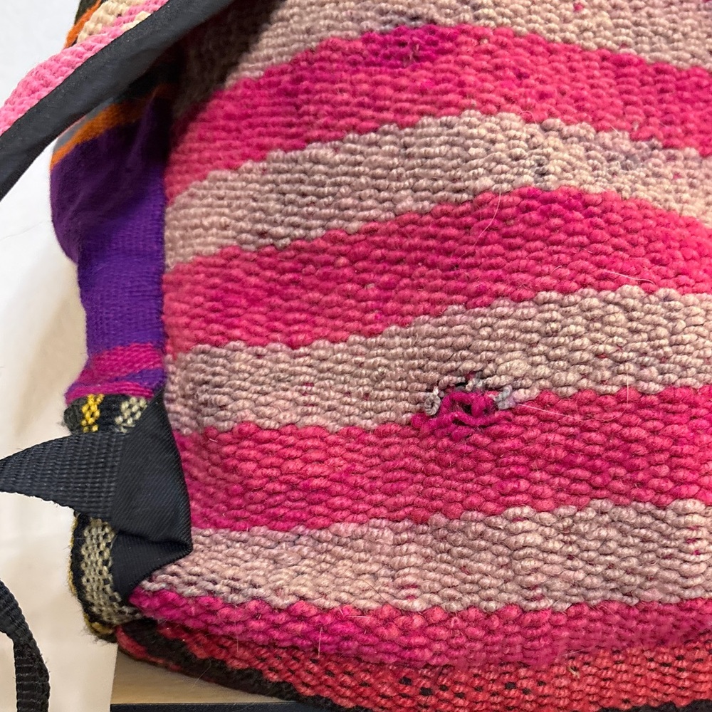 Colourful Woven Striped Backpack Front Pocket Rainbow Wiphala Made in Andes SA - Picture 13 of 16